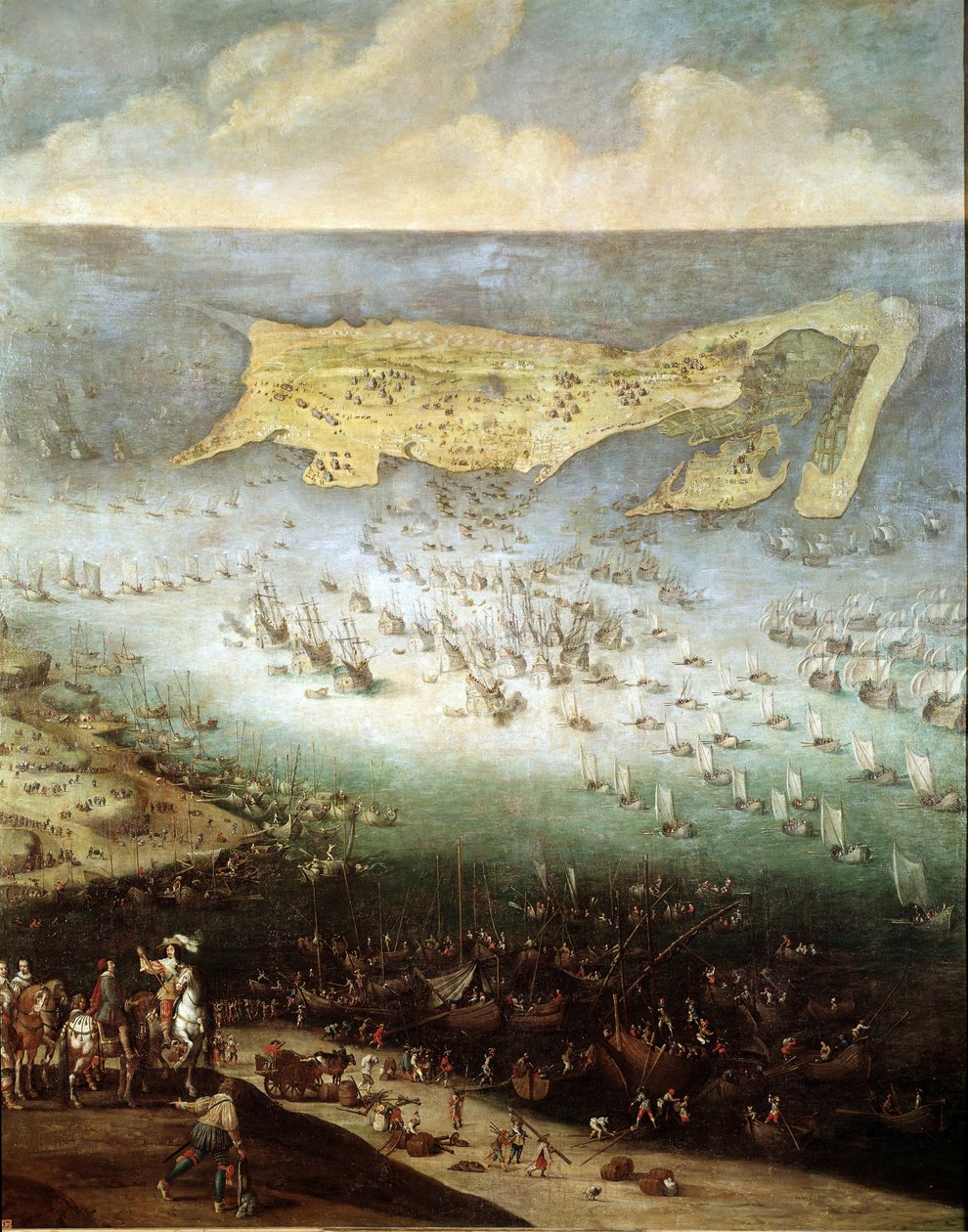 حصار قلعة سانت مارتن في إيل دي ري ، عام 1627 (اللوحة ، 1640) بواسطة المدرسة الفرنسية