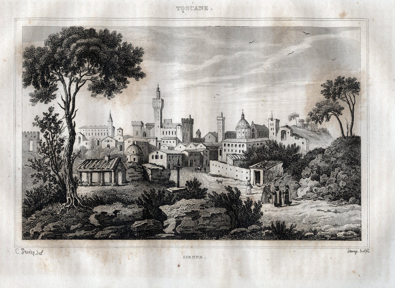 سيينا - سيينا - توسكانا - توسكانا - نقش من "" إيطاليا الخلابة "بقلم M. de Norvins، Ch. نودير 1834-1836. بواسطة المدرسة الفرنسية