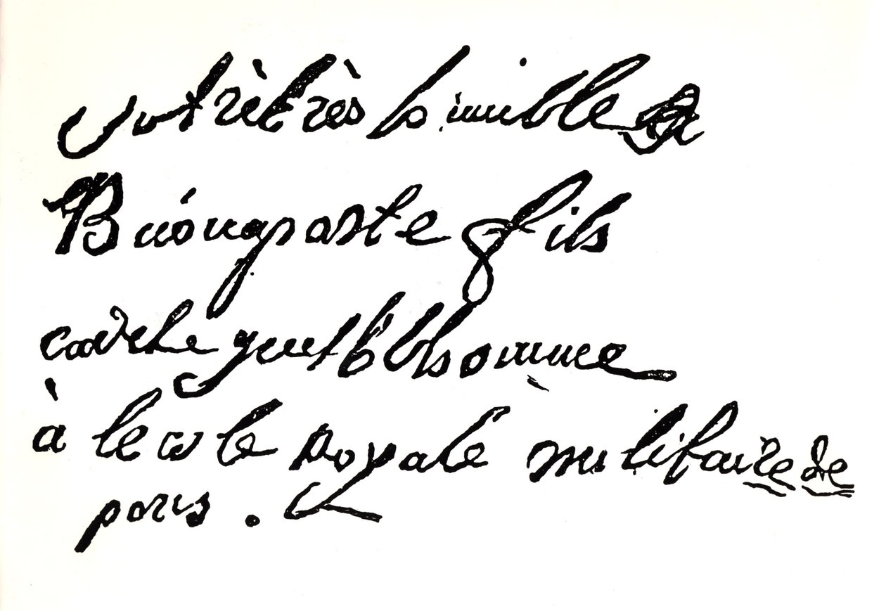 توقيع نابليون بونابرت (1769-1821) من عام 1785 ، من نابليون من أرماند ديوت ، باريس ، 1895 (طباعة) بواسطة المدرسة الفرنسية