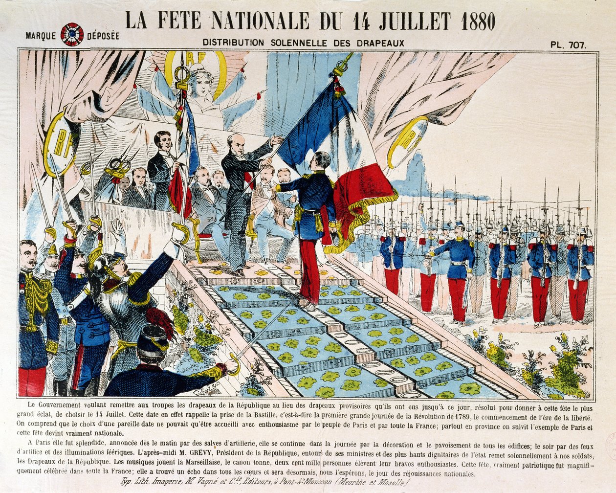 التوزيع الرسمي للأعلام في Longchamp بواسطة الرئيس جول غريفي (1807-91) ، 14 يوليو 1880 ، 1880 بواسطة المدرسة الفرنسية