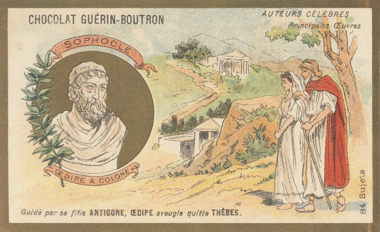 سوفوكليس (495 قبل الميلاد JC-406 قبل الميلاد) ، تراجيدي يوناني ، مؤلف "Oedipus a Colone" ، قطعة لعبت بعد وفاته في 401 قبل الميلاد بواسطة المدرسة الفرنسية