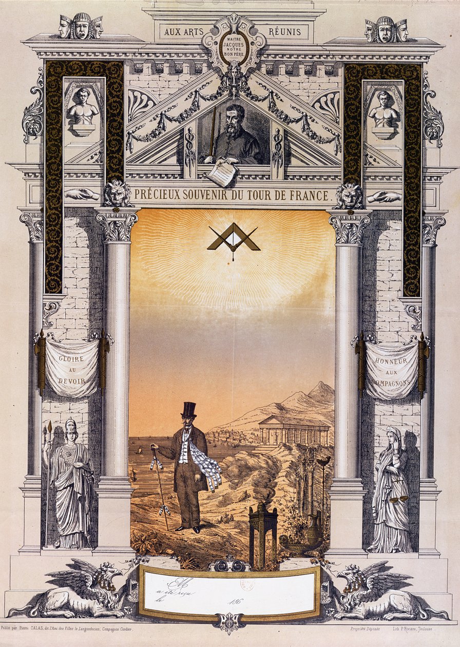 تذكار لعمال Journeyman Tour de France بعد تدربه ، ج. 1860 بواسطة المدرسة الفرنسية