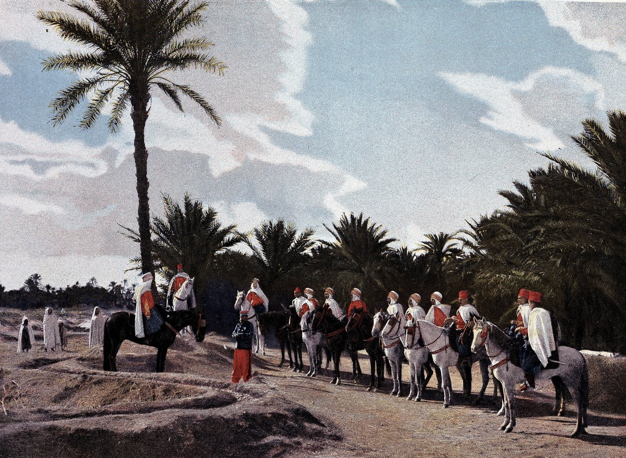 Spahis: دورية من الجنوب ، يبلغ القبطان الأصلي عن مهمته إلى قائد سربه الأوروبي - في "" Military Album "- Spahis بواسطة المدرسة الفرنسية