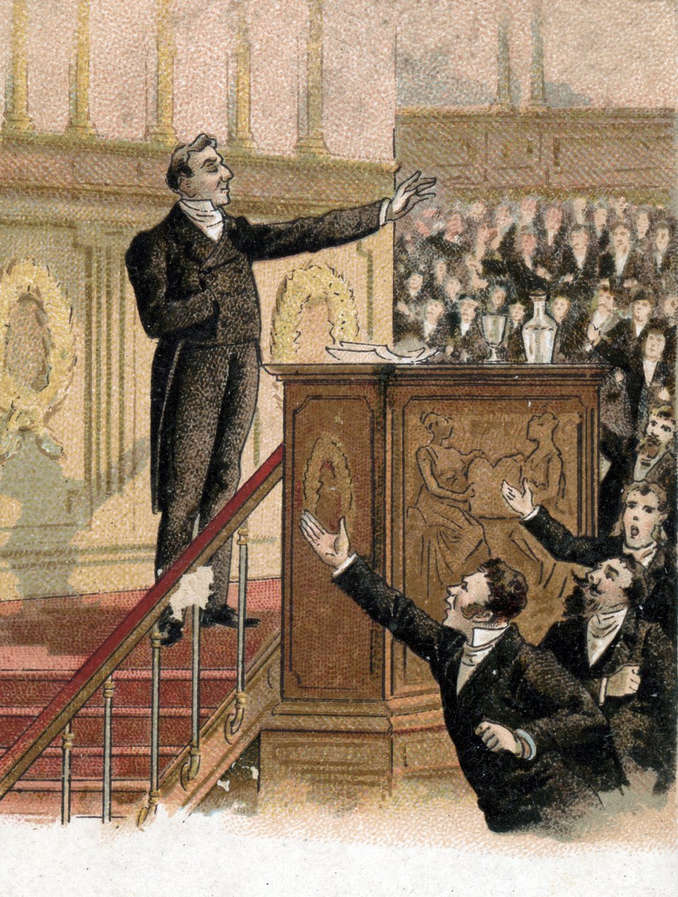 خطاب وزير الخارجية فرانسوا جيزو (1787-1874) أمام مجلس النواب في مواجهة المعارضة مستنكرًا سياسته الخارجية "يمكننا مضاعفة الإهانات والافتراءات ، ويمكننا تكديسها بقدر ما نريد ، ولن نرفعها أبدًا". ل t بواسطة المدرسة الفرنسية