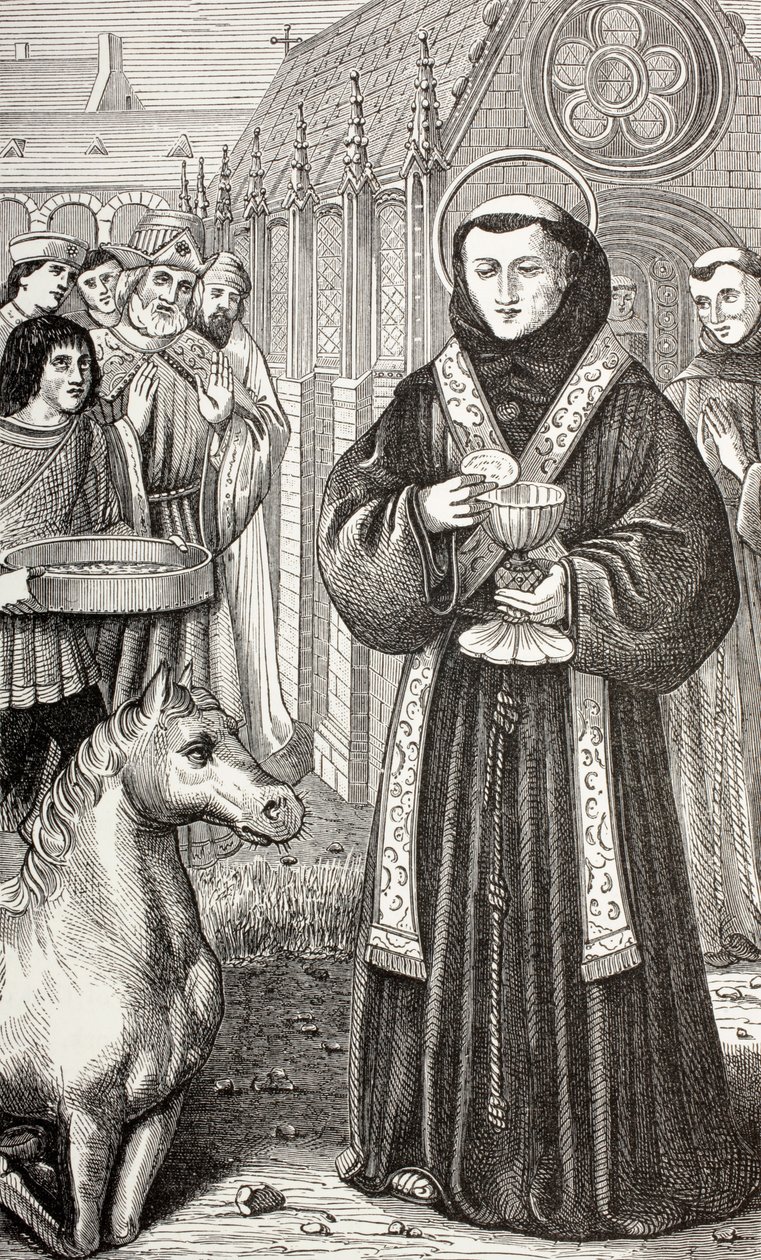 سانت أنتوني بادوا ، من "الحياة العسكرية والدينية في العصور الوسطى" بقلم بول لاكروا ، لندن المنشورة 1880 (ليثو) بواسطة المدرسة الفرنسية