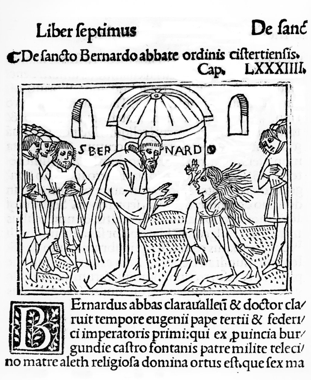 سانت برنارد من Clairvaux Exorcising امرأة تمتلك ، التوضيح من La Vie des Saints نشر 1506 بواسطة المدرسة الفرنسية