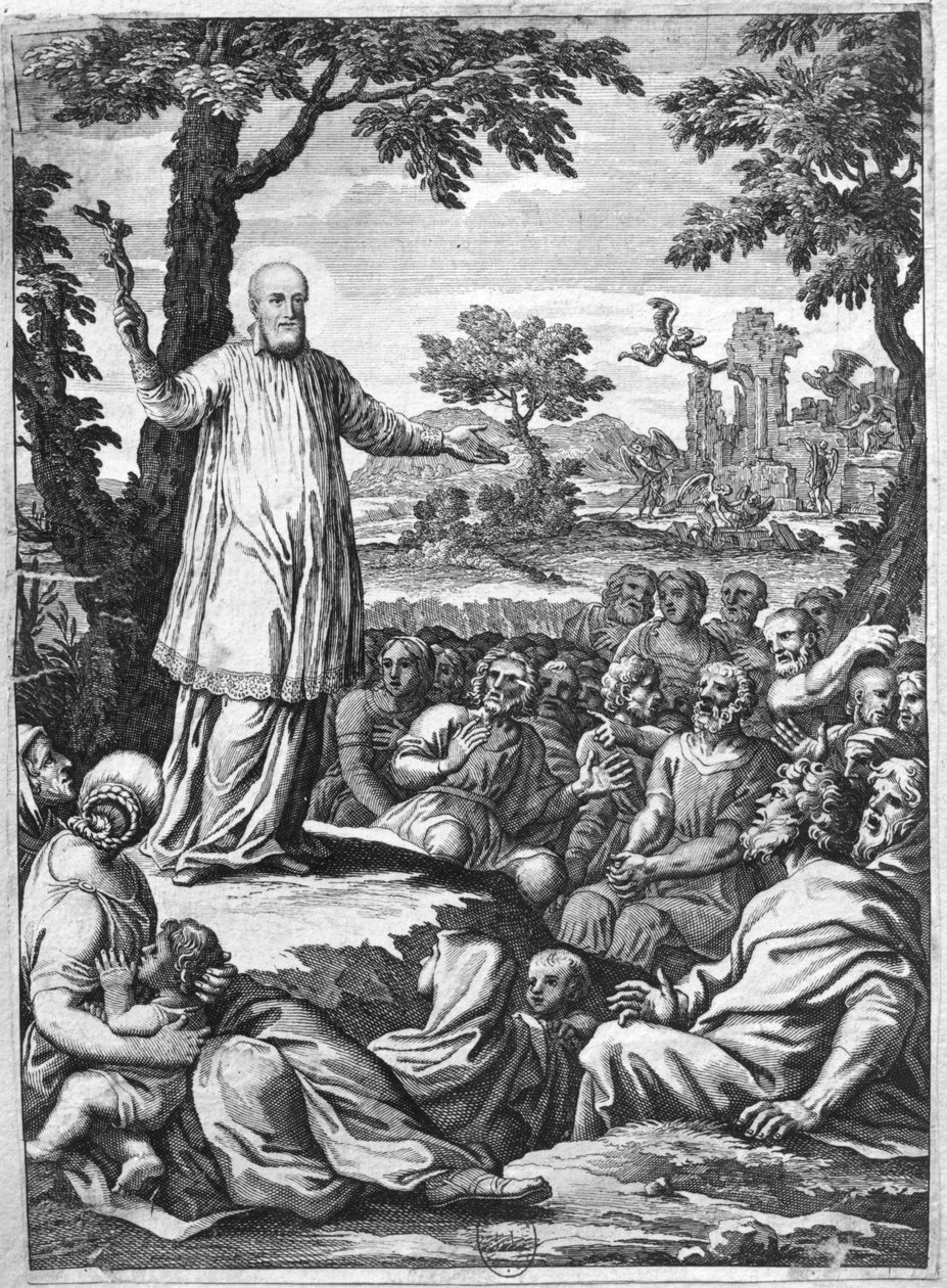 القديس فرنسيس للمبيعات (1567-1622) الوعظ لهرطقة تشابليه (النقش) (وزن الصورة) بواسطة المدرسة الفرنسية