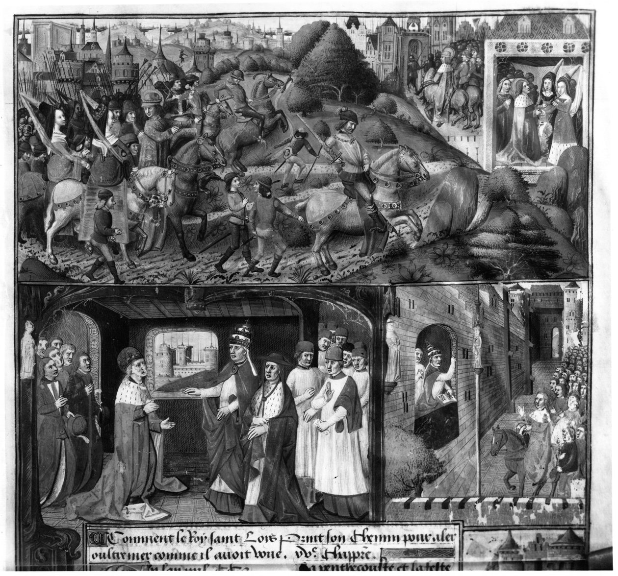 سانت لويس (1214-70) المغادرة للحملة الصليبية بواسطة المدرسة الفرنسية