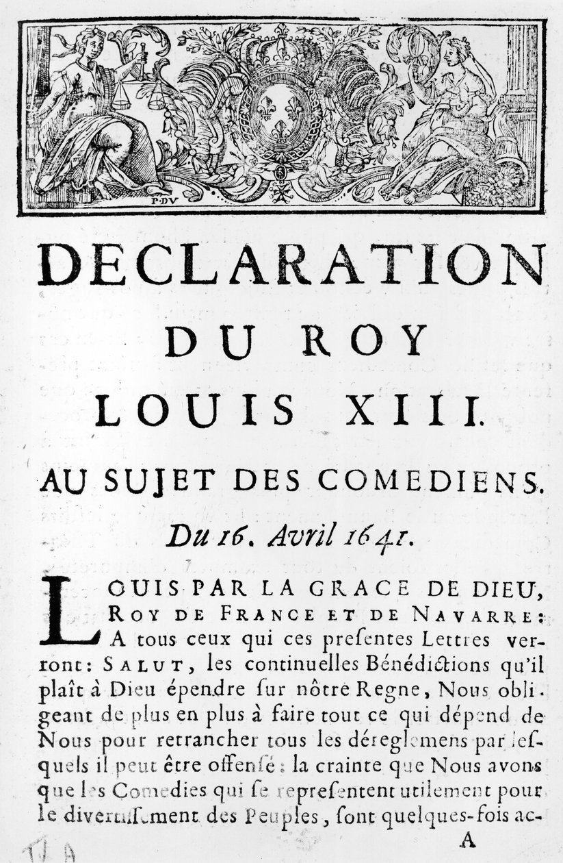 بيان لويس الثالث عشر (1601-43) عن الكوميديين ، 16 أبريل 1641 بواسطة المدرسة الفرنسية