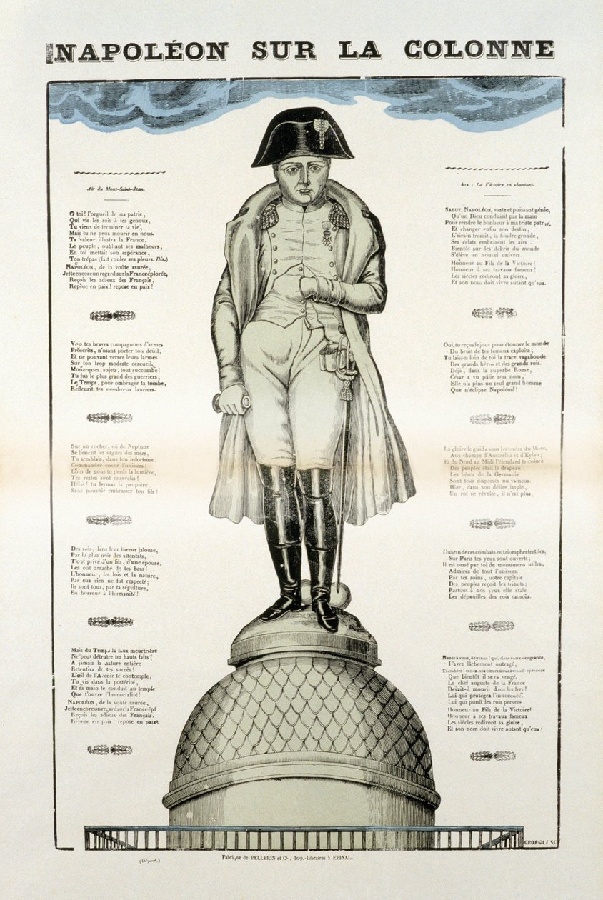 Statue of Napoleon I Bonaparte (1769-1821) on the Vendome column in Paris. Picture of Epinal بواسطة المدرسة الفرنسية