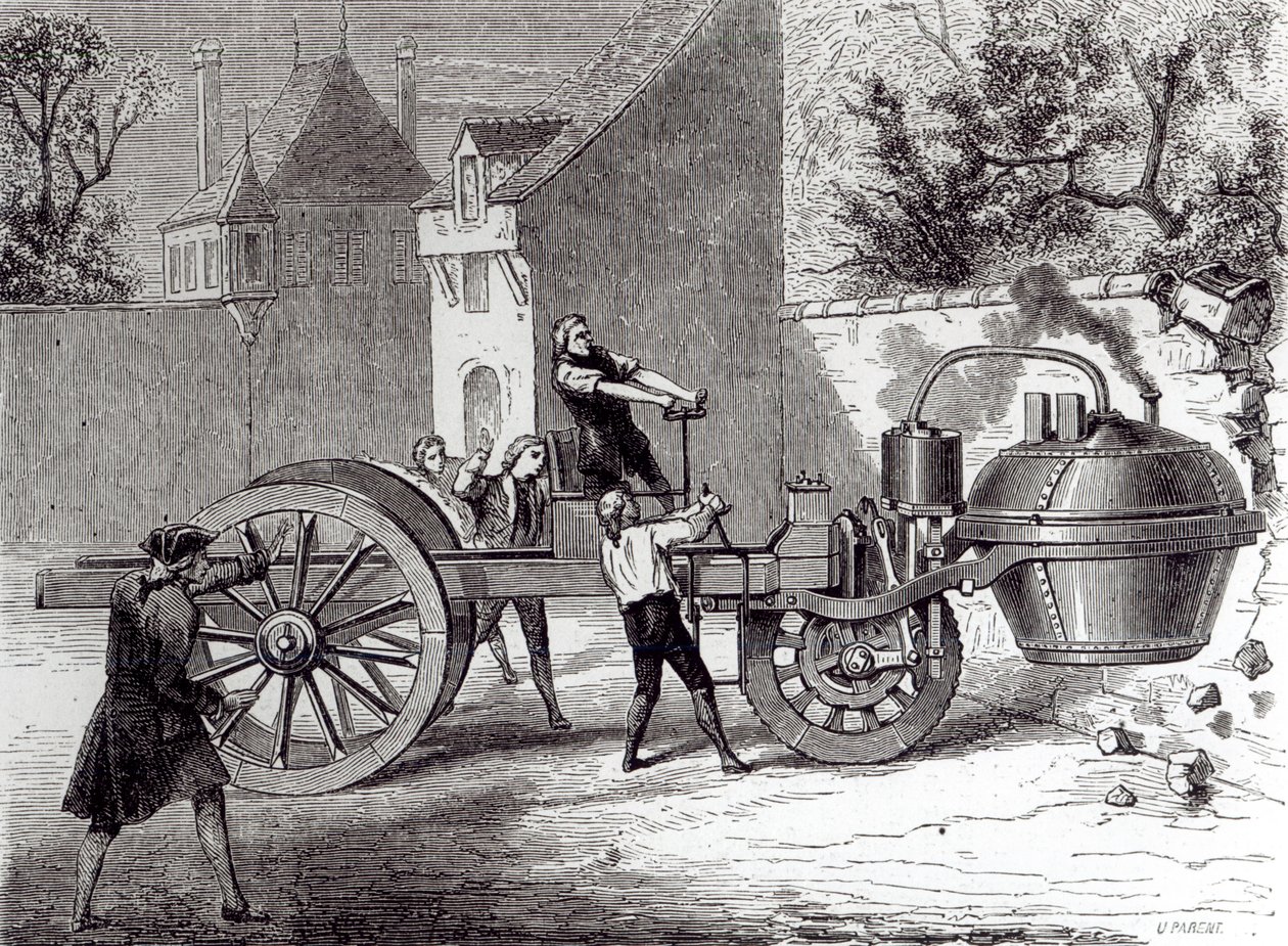 سيارة تعمل بالبخار اخترعها نيكولاس جوزيف كوغنوت (1725-1804) في 1771 ، 1886 بواسطة المدرسة الفرنسية