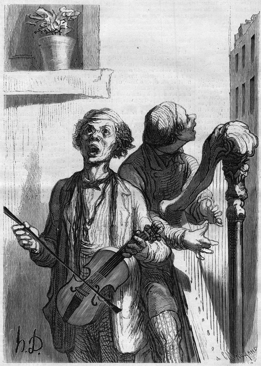 مطربين الشوارع. كارتون من قبل هونور دومير (1808-1879). نقش في "" Le Monde Illustré "" رقم 297 بتاريخ 20 ديسمبر 1862. بواسطة المدرسة الفرنسية