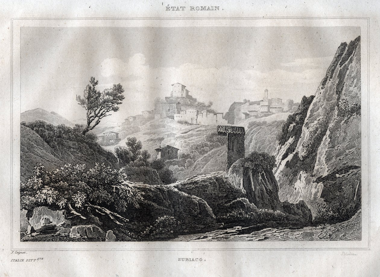 سوبياكو لاتسيو في مدينة روما الحضرية - نقش من "" إيطاليا الخلابة "بقلم M. de Norvins، Ch. نودير 1834-1836. بواسطة المدرسة الفرنسية