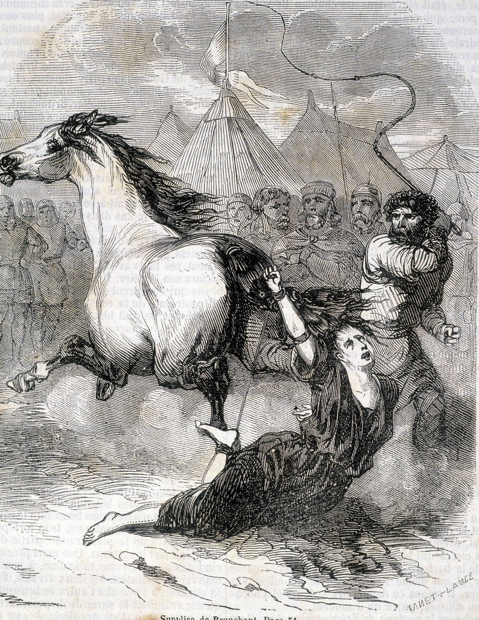 Torture de Brunehaut (أو Brunehilde) (613) - في "Histoire de France" بقلم L.-P. Anquetil بواسطة المدرسة الفرنسية