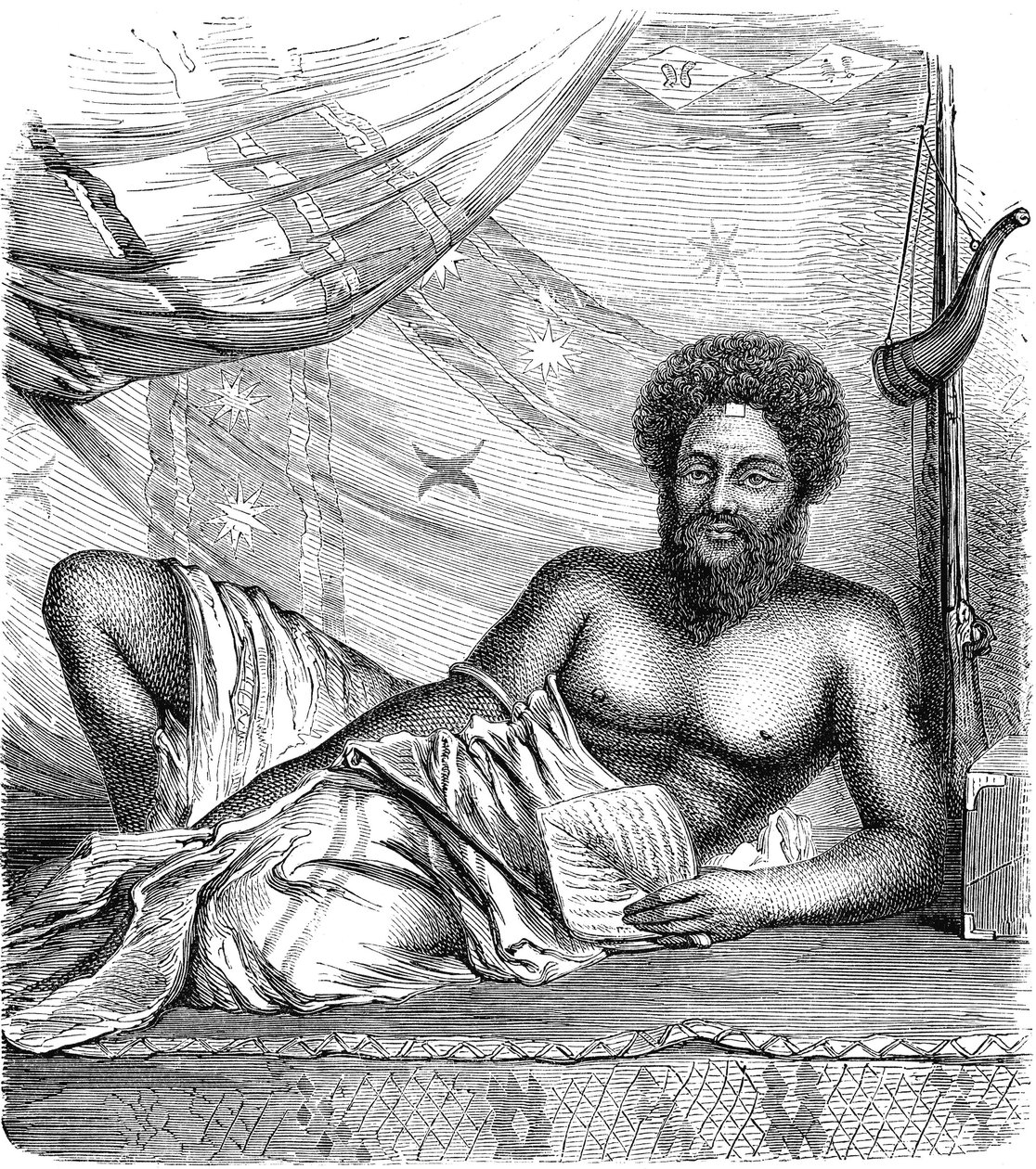 ثاكومباو، ملك جزر فيتي (فيدجي)، المحيط الهادئ. نقش 1885 بواسطة المدرسة الفرنسية