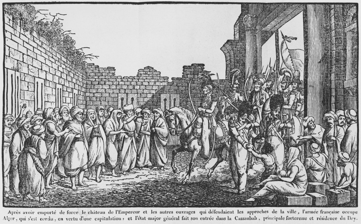 الاستيلاء على الجزائر ، يدخل الجيش الفرنسي القصبة ، رسم توضيحي من تقويم شعبي ، 1831 بواسطة المدرسة الفرنسية