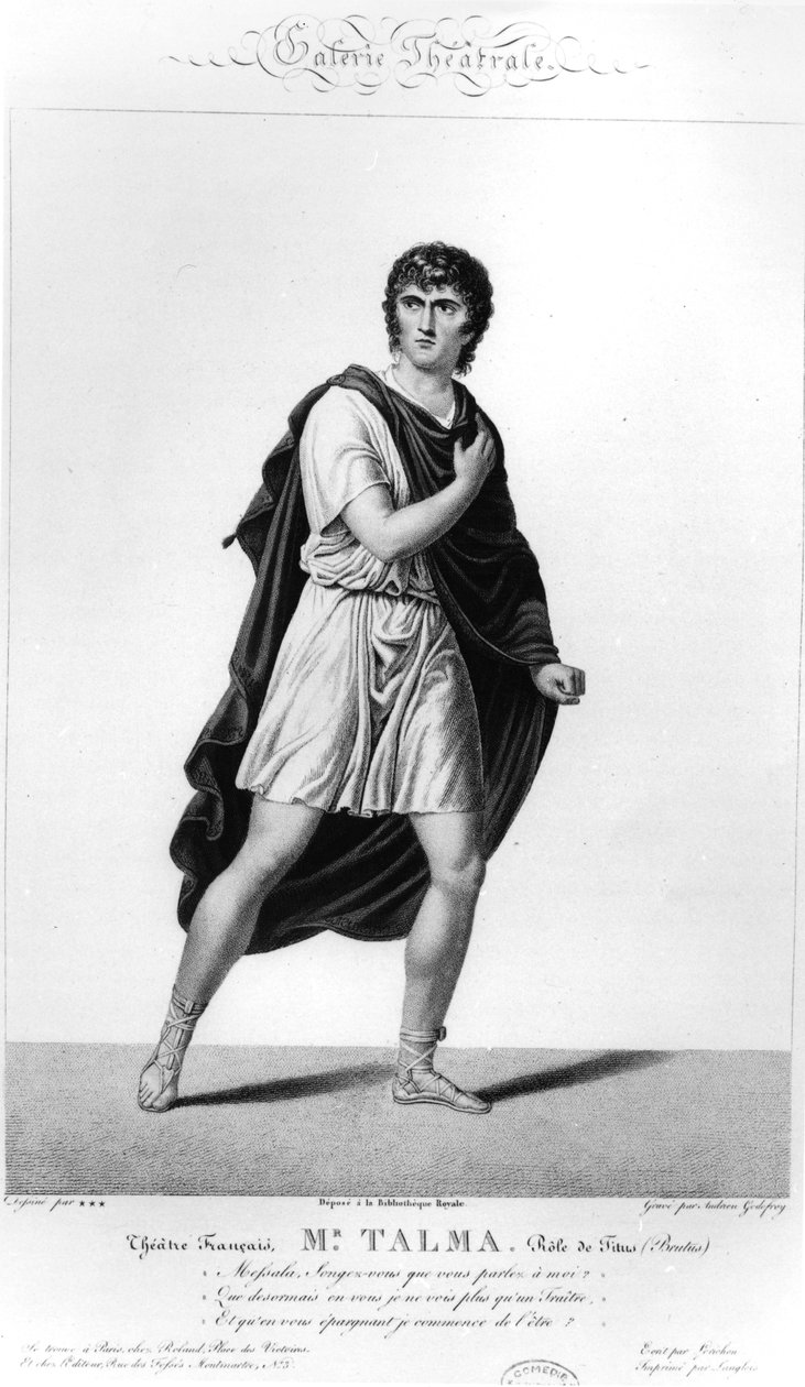 تالما في زي روماني مثل تيتوس في إنتاج في باريس عام 1793 من مأساة فولتير ، بروتوس ، 1812 بواسطة المدرسة الفرنسية