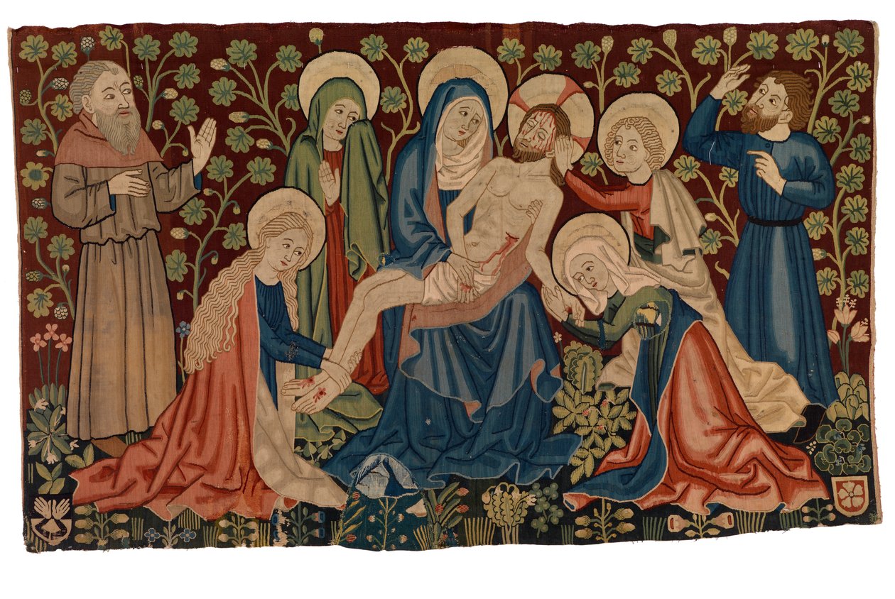 نسيج مضاد للرثاء على المسيح الميت quot;بيتاquot;، من ستراسبورغ، حوالي 1450-60 (الصوف والحرير وربما الكتان) بواسطة المدرسة الفرنسية