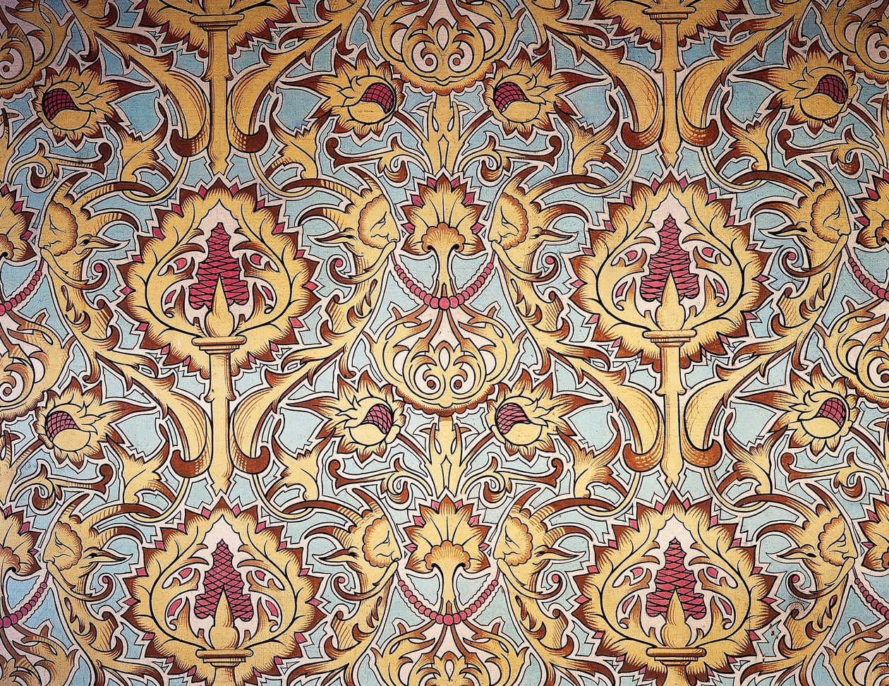 نسيج من الصالون الكبير لشقة كونتيسة باريس ، تم إنشاؤه بواسطة Maison Nicolle of Nimes ، فرنسا بواسطة المدرسة الفرنسية
