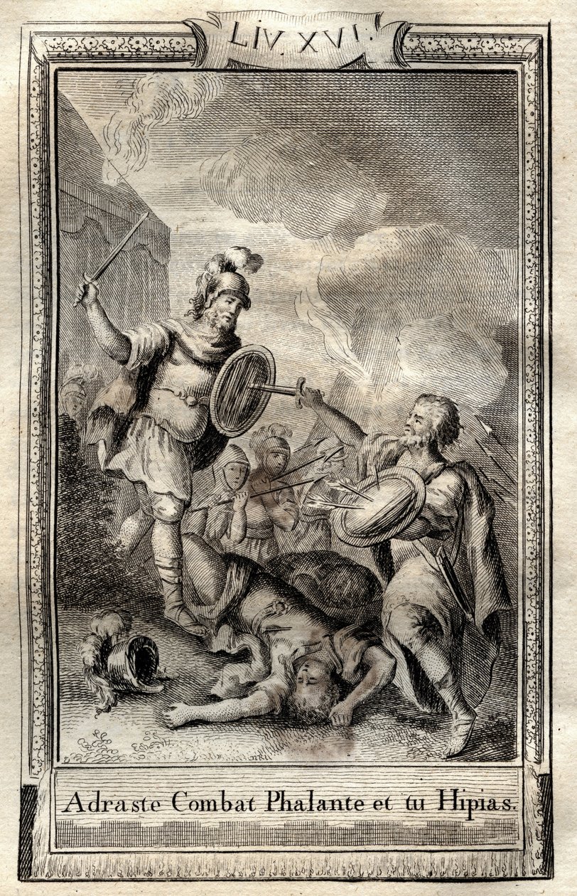 Telemaque يتغلب على Hippias - نقش عام 1798 لمونيه في "Les Aventures de Telemaque، fils d'Ulysse" (مغامرات Telemachus) بقلم Francois de Salignac de La Mothe-Fenelon dit Fenelon - بواسطة المدرسة الفرنسية