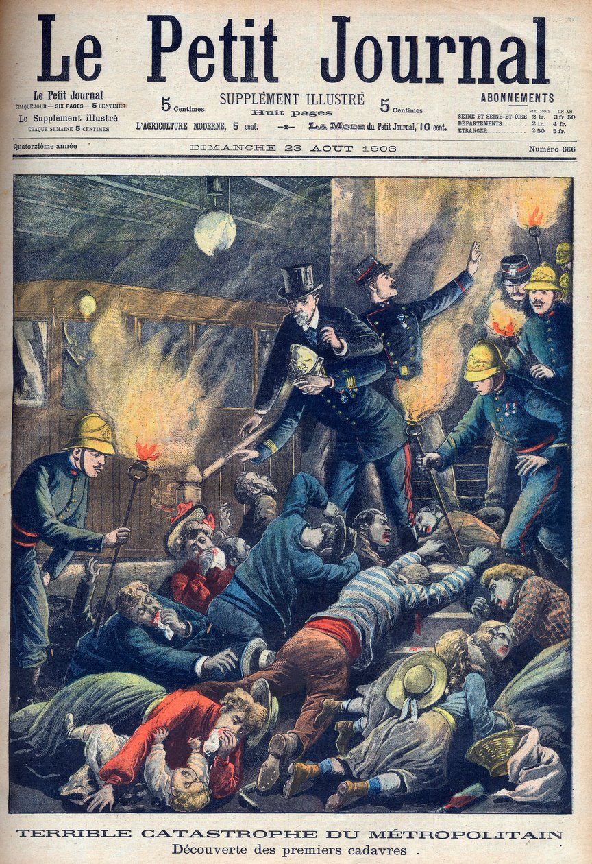 كارثة رهيبة في مترو أنفاق باريس ، الغلاف الأمامي لـ "Le Petit Journal" ، 23 أغسطس 1903 (نقش) بواسطة المدرسة الفرنسية
