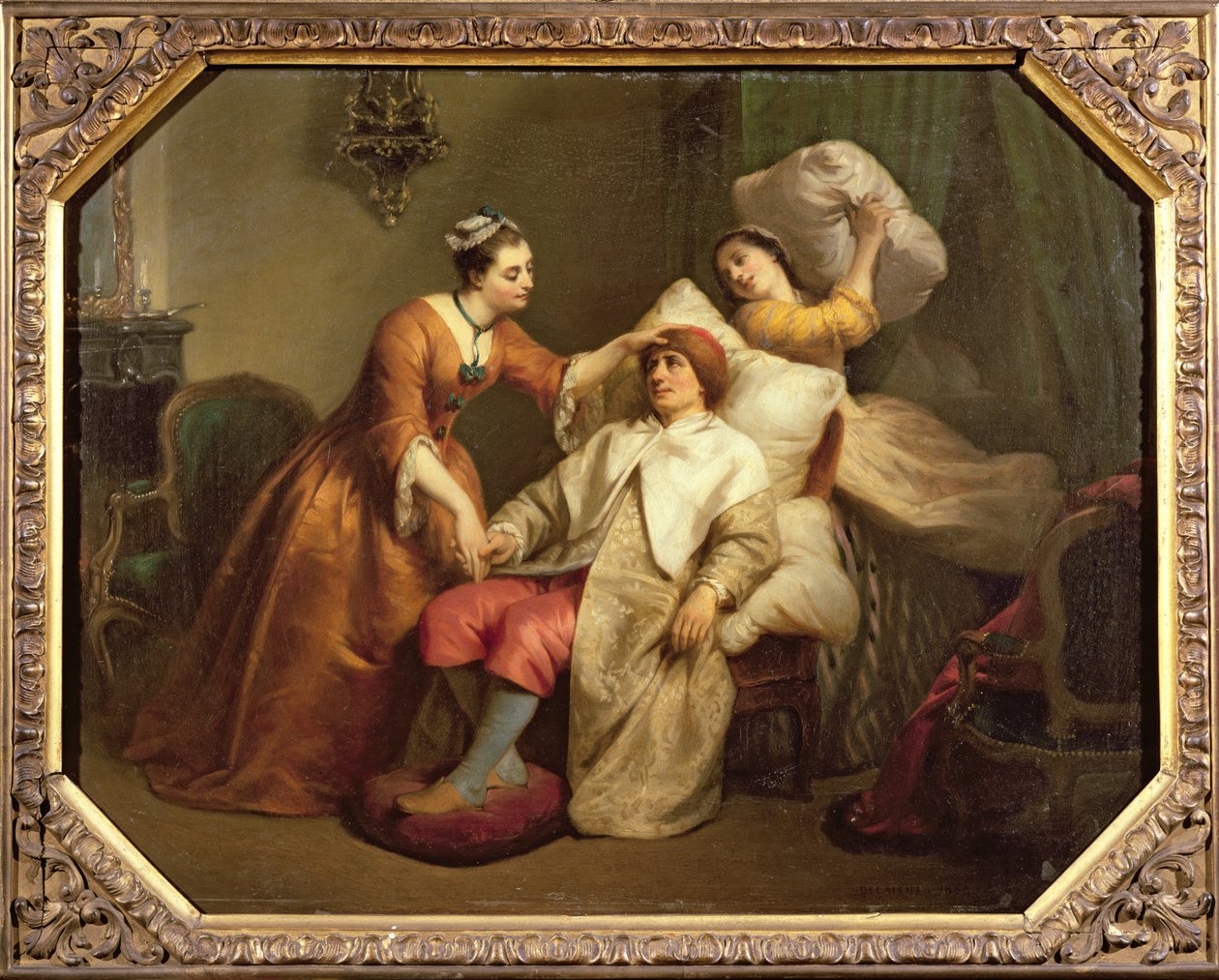 الممثل بونيفال في دور أركان في موليريس يلعب Le Malade Imaginaire بواسطة المدرسة الفرنسية