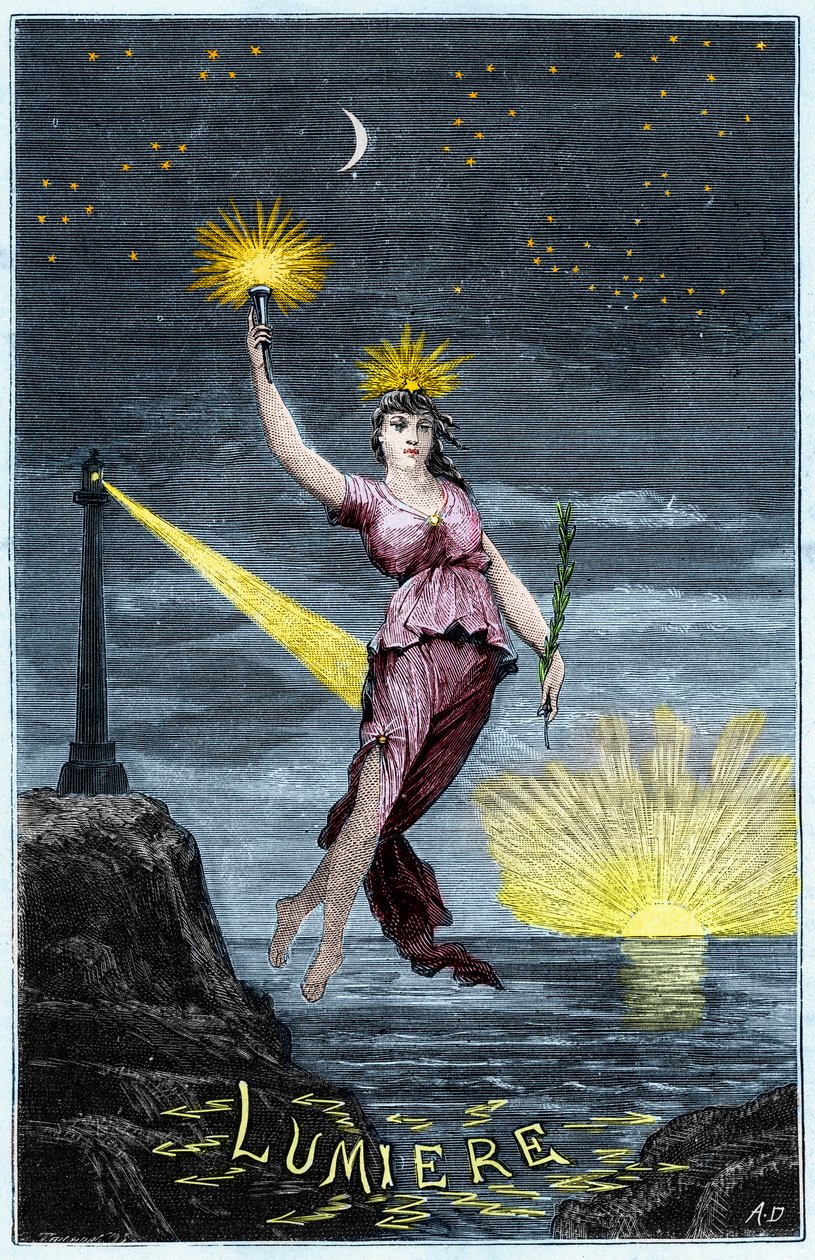 The Allegory of Light - Allegorie de la Lumiere - نقش في "العلوم المتاحة للجميع - الفيزياء والكيمياء" بواسطة Alexis Clerc - نهاية القرن التاسع عشر - مجموعة خاصة بواسطة المدرسة الفرنسية