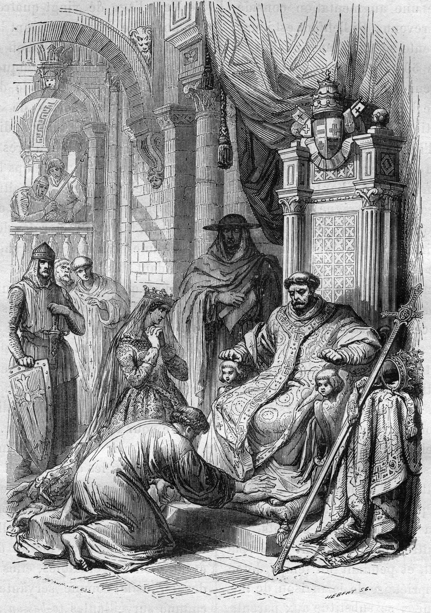 أجبرت Archeveque Saint Dunstan الملك إدوي ملك إنجلترا (941-959) على الطلاق. نقش في "تاريخ الدعارة والفجور بين جميع شعوب العالم من العصور القديمة وحتى يومنا هذا" للدكتور ث. -F. ديبريه. 1879. بواسطة المدرسة الفرنسية