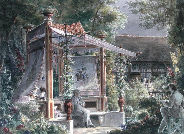 المهندس المعماري جاك إجناس هيتورف (1792-1867) في حديقته في باريس (جواش على ورق) بواسطة المدرسة الفرنسية