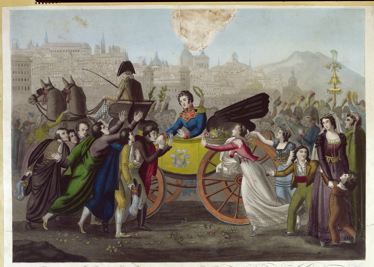 وصول الجنرال خوان فاكوندو كيروغا (1790-1835) إلى مدريد في 24 يونيو 1820 بواسطة المدرسة الفرنسية