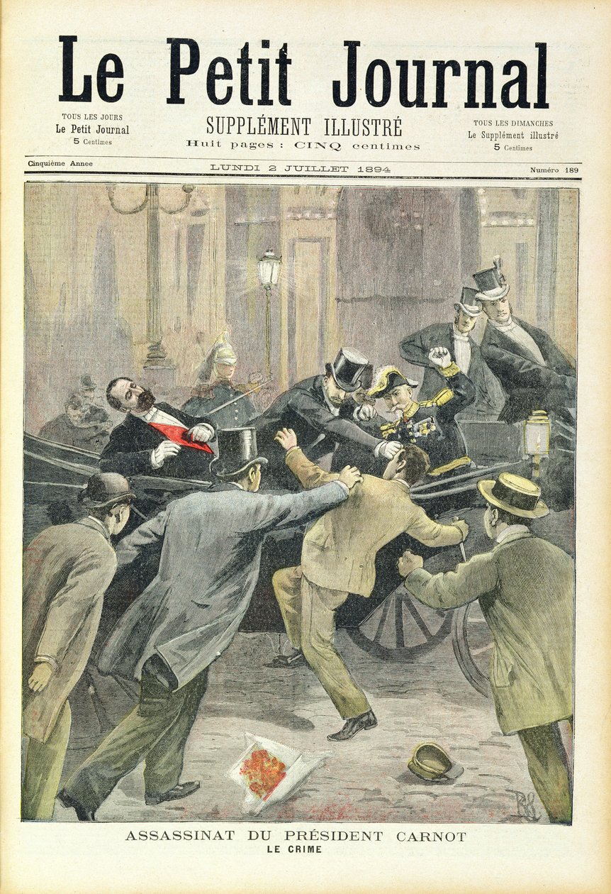 اغتيال الرئيس كارنوت ، من "لو بيتيت جورنال" ، 2 يوليو 1894 بواسطة المدرسة الفرنسية
