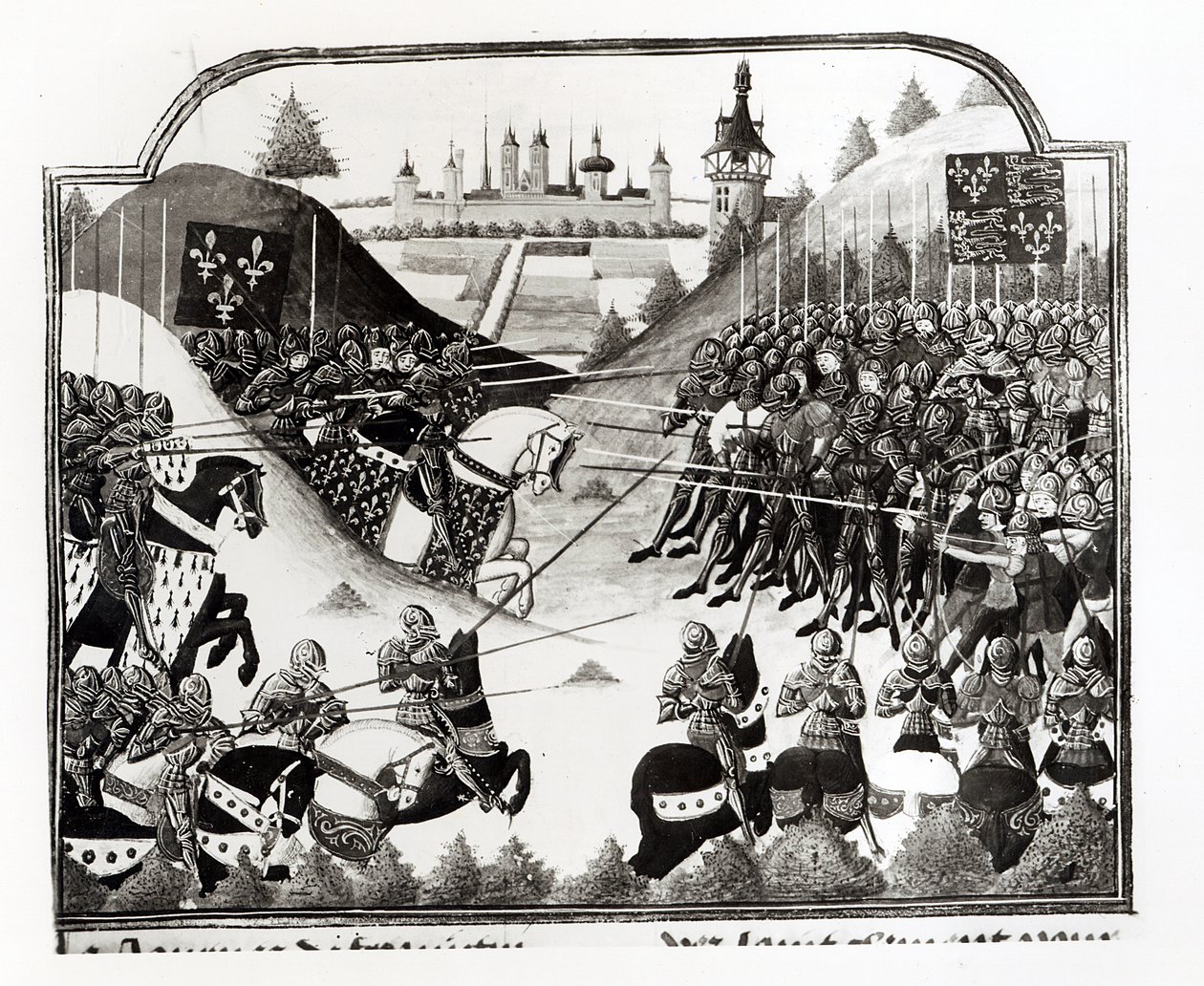 معركة فروميني ، 14 أبريل 1450 ، السيدة أب 2691 فل. 183 ، من Chronique de Charles VII بواسطة Jean Chartier بواسطة المدرسة الفرنسية