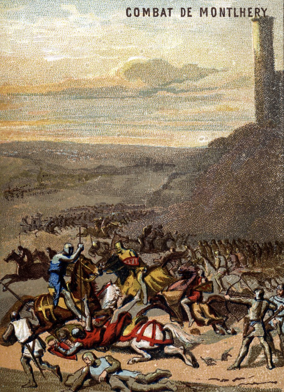 معركة مونتليري (1227): الممالك والإقطاعية - بلانش دي كاستيل ، حاكم ابنه لويس التاسع ماتي ، ثورة الإقطاعي العظيم. الطباعة الحجرية الملونة من سلسلة "" التربية الوطنية من خلال الصورة "". بواسطة المدرسة الفرنسية