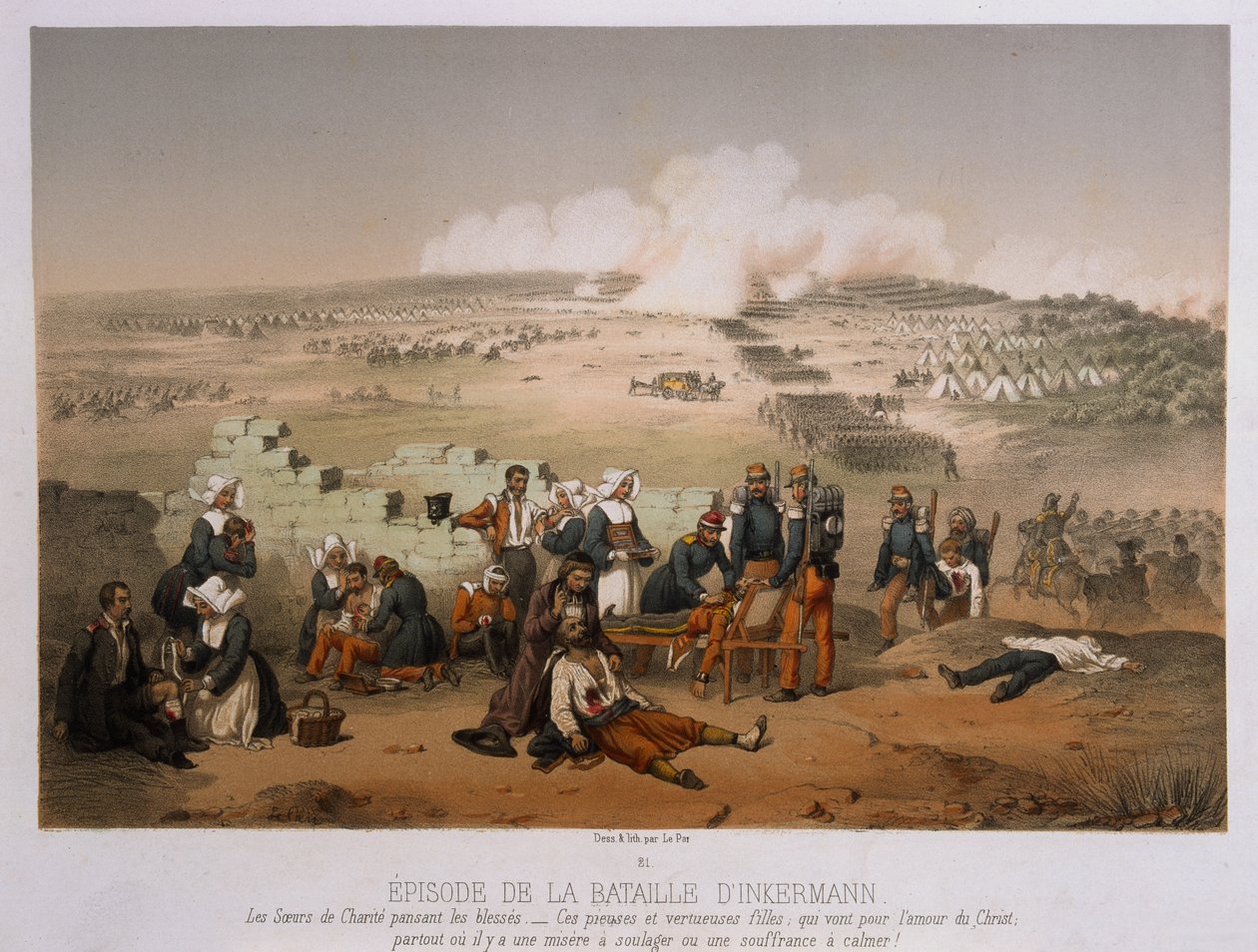 معركة إنكرمان في 5 نوفمبر 1854 ، من الحرب في شبه جزيرة القرم ، نشرها Lemercier et Cie ، باريس ، 1856 بواسطة المدرسة الفرنسية