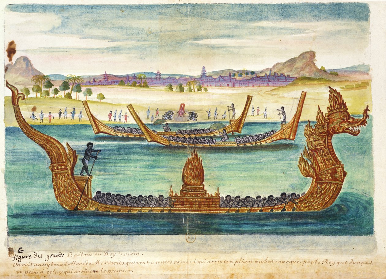 قوارب ملك صيام ، من حساب اليسوعيين في صيام ، 1688 (مرحاض على ورق) بواسطة المدرسة الفرنسية