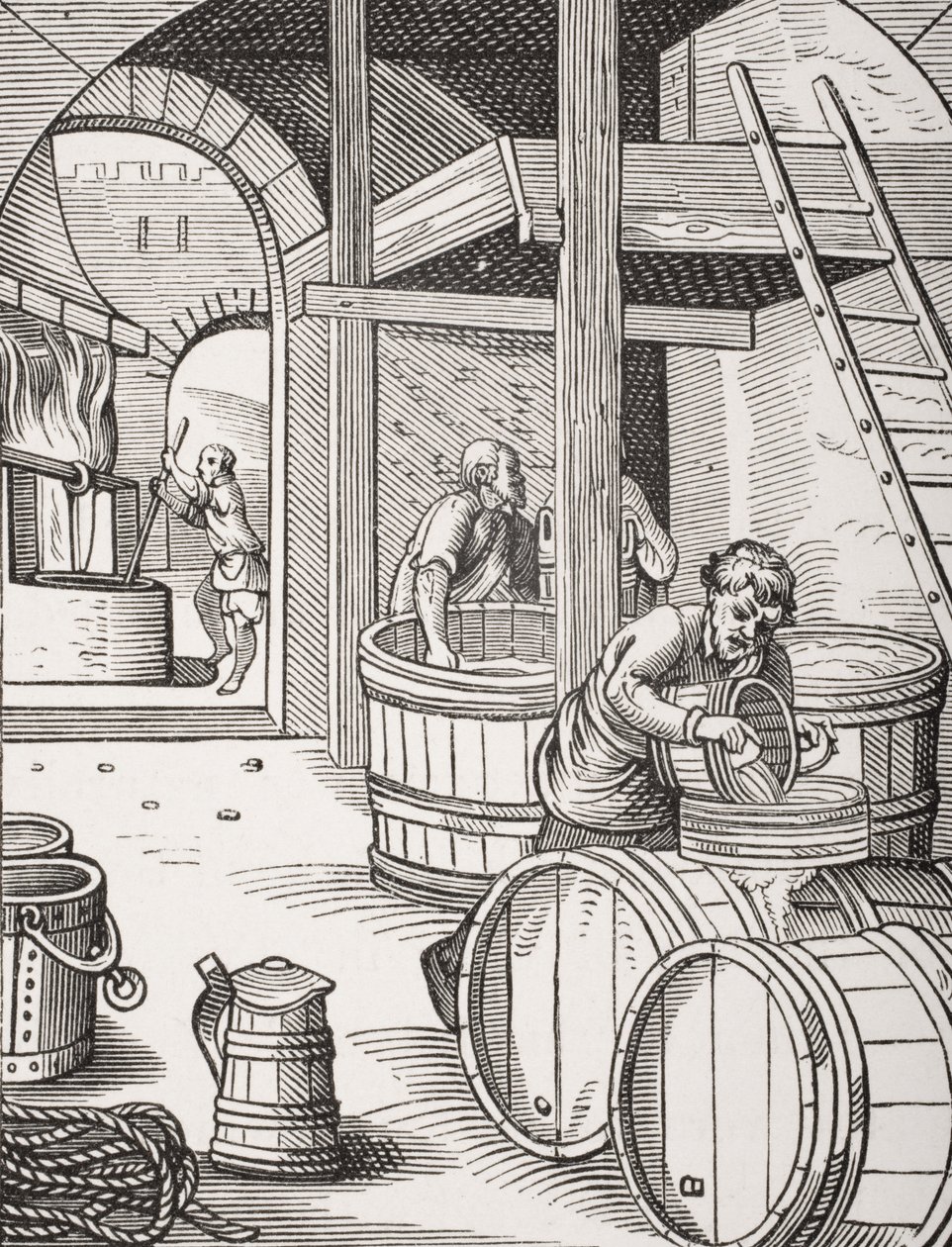 The Brewer ، بعد رسم توضيحي من القرن السادس عشر رسمه ونقشه جوست عمان (1539-1591) من "Le Moyen Age et La Renaissance" بواسطة Paul Lacroix (1806-1884) نشر عام 1847 بواسطة المدرسة الفرنسية