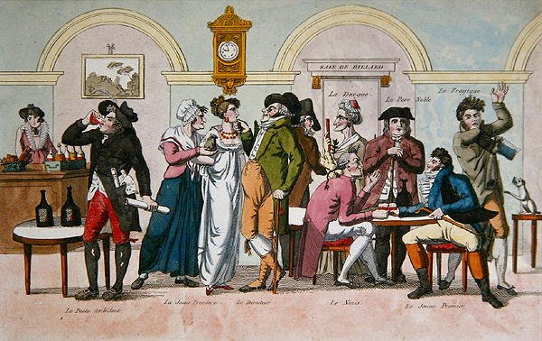 The Cafe des Comediens في باريس ، أوائل القرن التاسع عشر (نقش ملون) بواسطة المدرسة الفرنسية