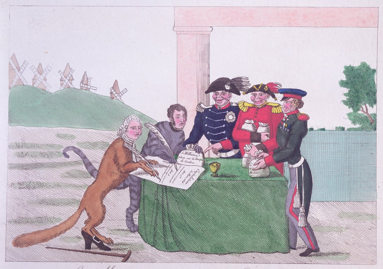الاستسلام ، كاريكاتير تشارلز موريس دي تالييران-بيريجورد (1754-1838) 30 مارس 1814 بواسطة المدرسة الفرنسية