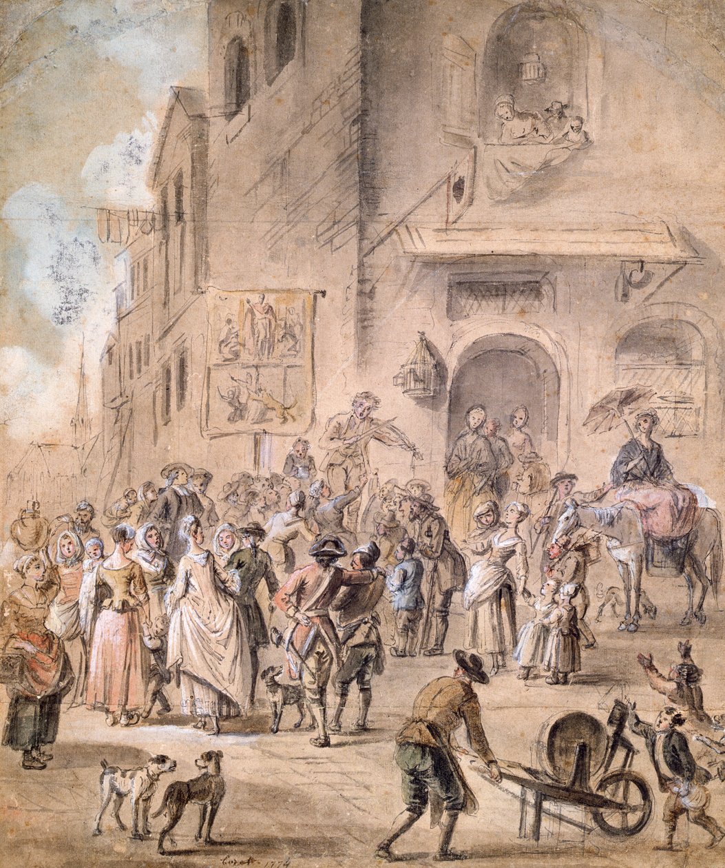 The Charlatan ، 1774 (قلم وحبر ومرحاض على ورق) بواسطة المدرسة الفرنسية
