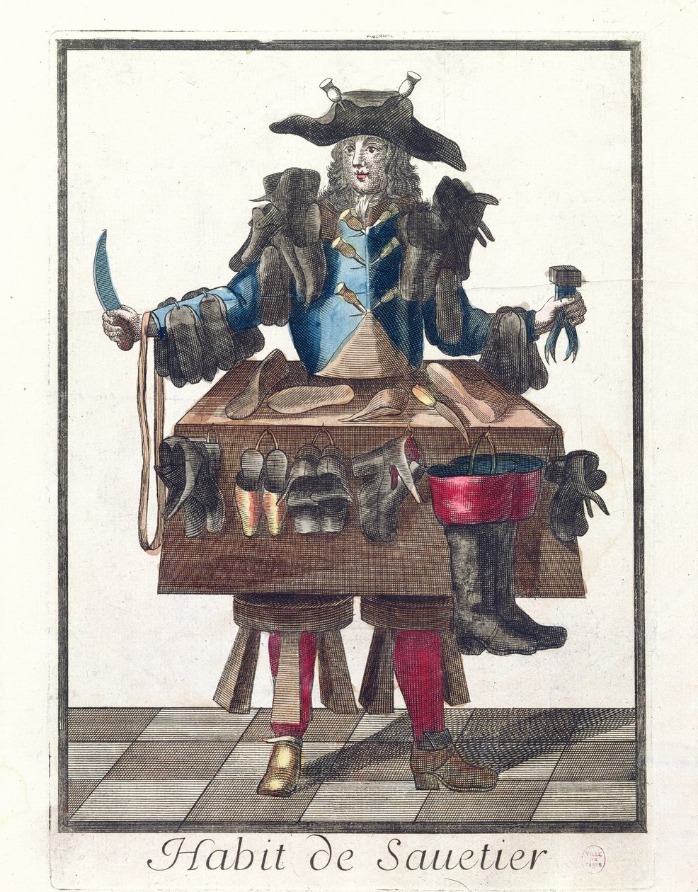 The Cobbler ، تصميم زي استعاري ، بعد صورة منقوشة من قبل إحدى عائلة Larmessin ، c.1640-84 بواسطة المدرسة الفرنسية