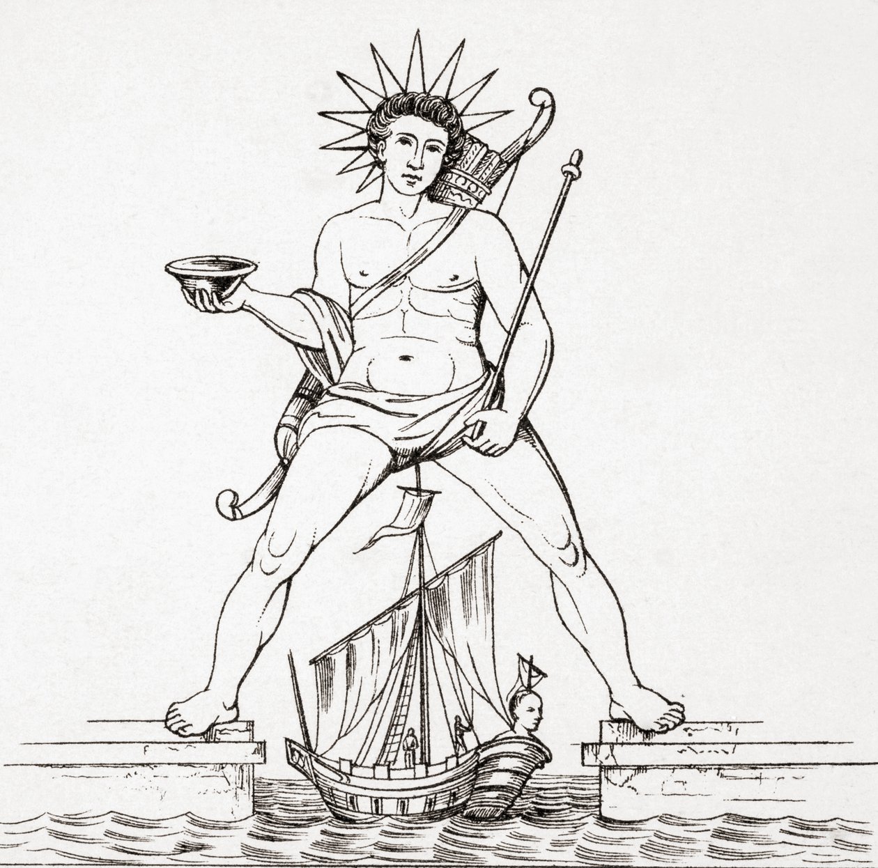 The Colossus of Rhodes ، من L'Histoire Universelle Ancienne et Moderne ، نُشر في ستراسبورغ حوالي عام 1860 (نقش) بواسطة المدرسة الفرنسية