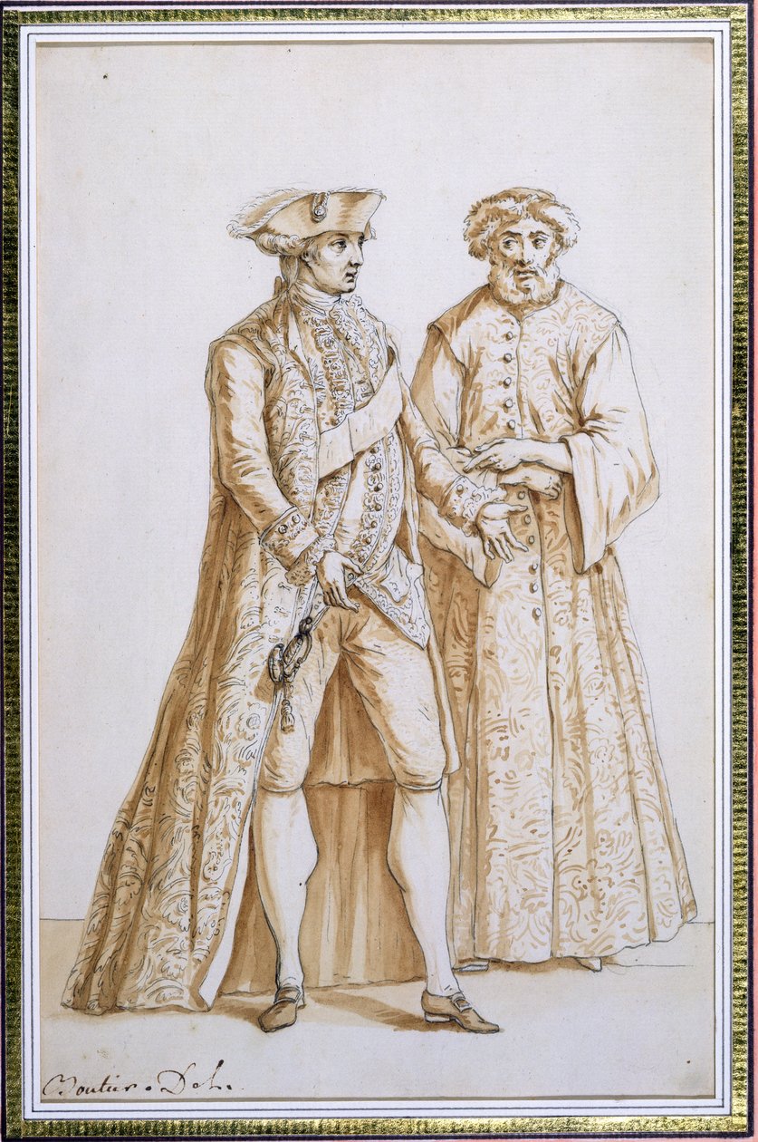 كومت دي سانت بريست ، سفير فرنسا لدى الباب العالي في القسطنطينية ، 1768-84 مع قاذفه (مترجم) (حبر هندي ويغسل على ورق) بواسطة المدرسة الفرنسية
