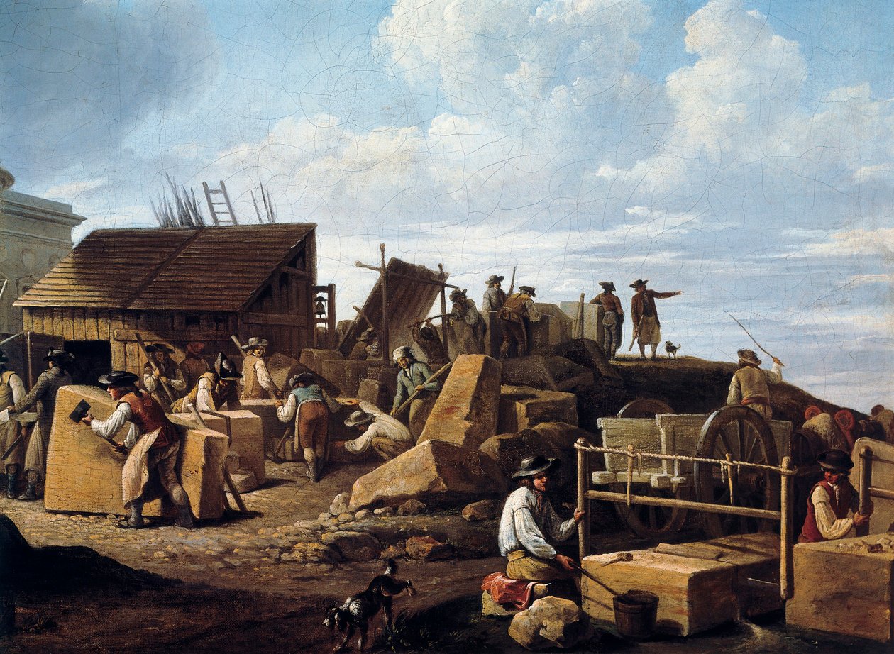 بناء فندق دي سالم ، باريس (تفصيل) ، عام 1786 (زيت على قماش) بواسطة المدرسة الفرنسية
