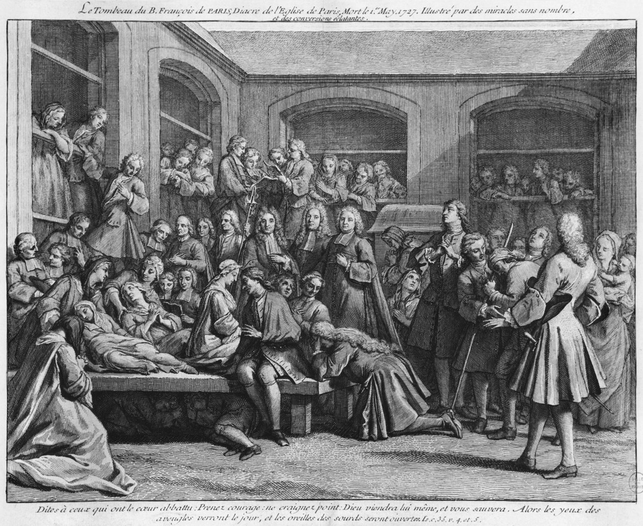 أختلاف مقبرة الرعية Saint-Medard في باريس ، توضيح من La verite des miracles de M. de Paris ... بقلم لويس باسيلي كار دي مونتجيرون (1686-1754) 1737 بواسطة المدرسة الفرنسية
