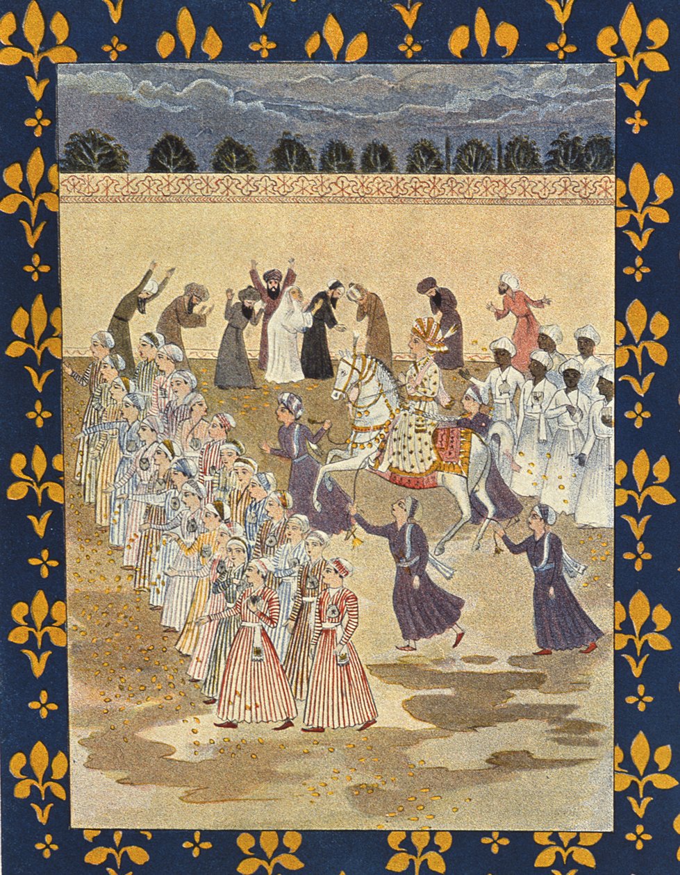 حصن علاء الدين ، رسم توضيحي لعلاء الدين ، من الليالي العربية ، 1895 (نقش الألوان) بواسطة المدرسة الفرنسية