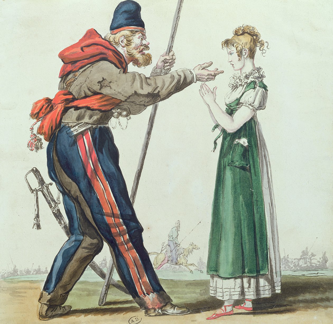 القوزاق في باريس ، c.1815 (قلم وحبر ومرحاض على ورق) بواسطة المدرسة الفرنسية