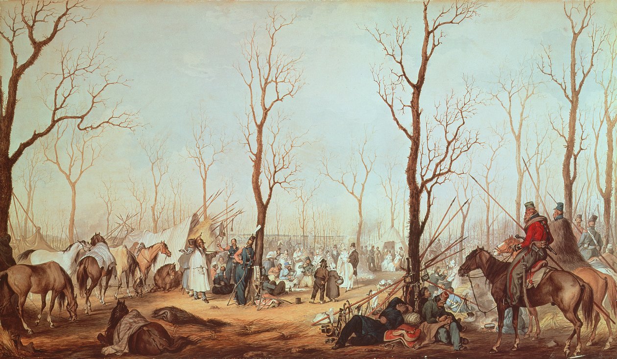 القوزاق على الشانزليزيه ، 1815 (مرحاض على ورق) بواسطة المدرسة الفرنسية