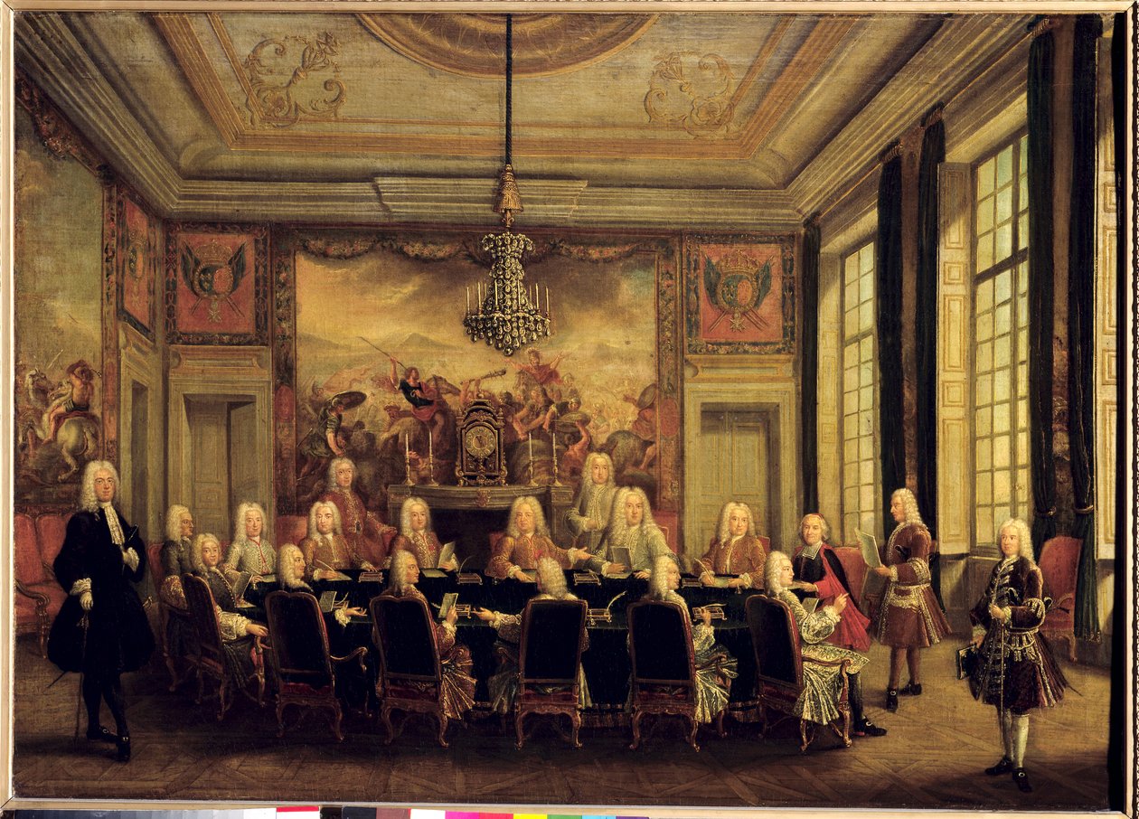 مجلس الوصاية على أقلية لويس الخامس عشر (1710-1774) بواسطة المدرسة الفرنسية