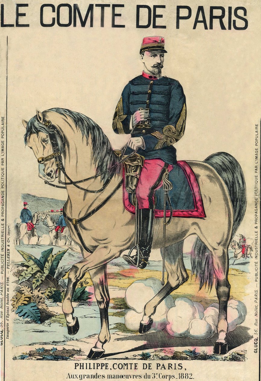كونت باريس: فيليب دورليانز (1838-1894) ، كان يعتبره أتباعه وراثة عرش فرنسا. نقش في "" Le Figaro ، ملحق "، 30/03/1889 ، باريس. بواسطة المدرسة الفرنسية