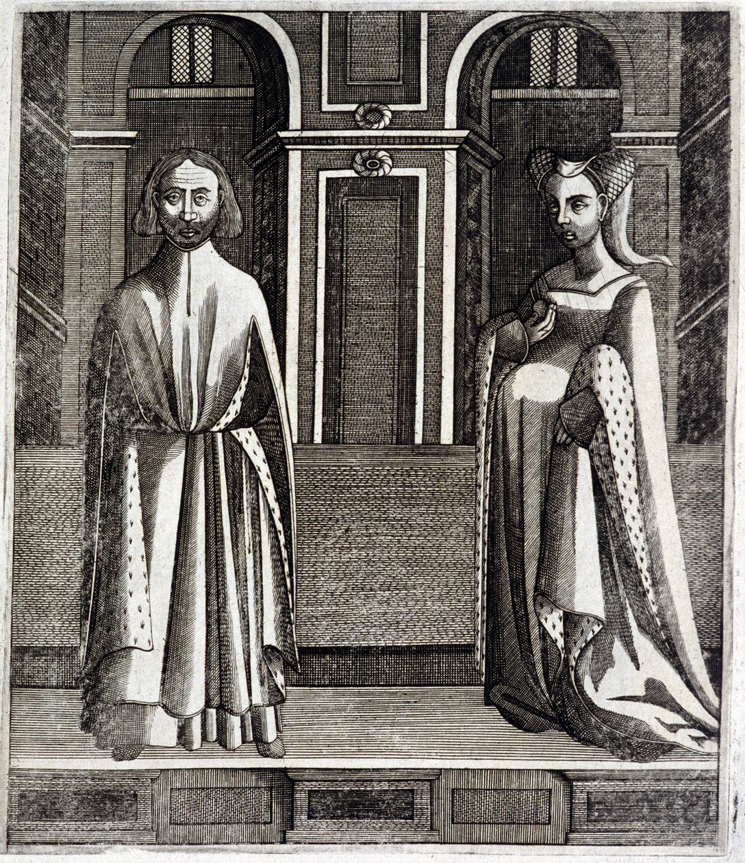 The Count of Poitiers and Toulouse Alphonse (1220-1271) and his wife Jeanne (daughter of Raymond VII) (1220-1271) - in “Histoire des counts de Toulouse” by Guillaume de Catel, Toulouse بواسطة المدرسة الفرنسية